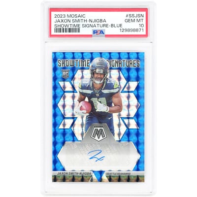 Jaxon Smith-Njigba Seattle Seahawks Autographed 2023 Panini Mosaic Showtime Signatures Blue Prizm #SS-JSN #58/75 PSA Authenticated 10 Rookie Card