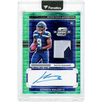 Kenneth Walker III Seattle Seahawks Autographed 2022 Panini Contenders Optic Rookie Patch Game Used Dual-Color Jersey Relic #RPA-KW #10/15 Rookie Card