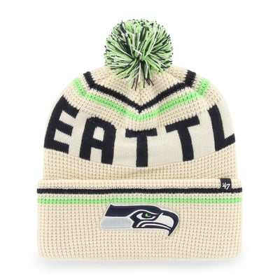  Seattle Seahawks '47 Quattrle Cuffed Knit Hat with Pom - Natural