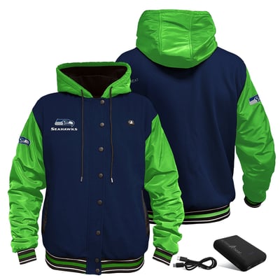 Seattle Seahawks ActionHeat 5V Heated Varsity Jacket - College Navy