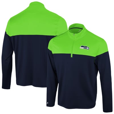 Seattle Seahawks Antigua Hinder Quarter-Zip Pullover - College Navy/Neon Green