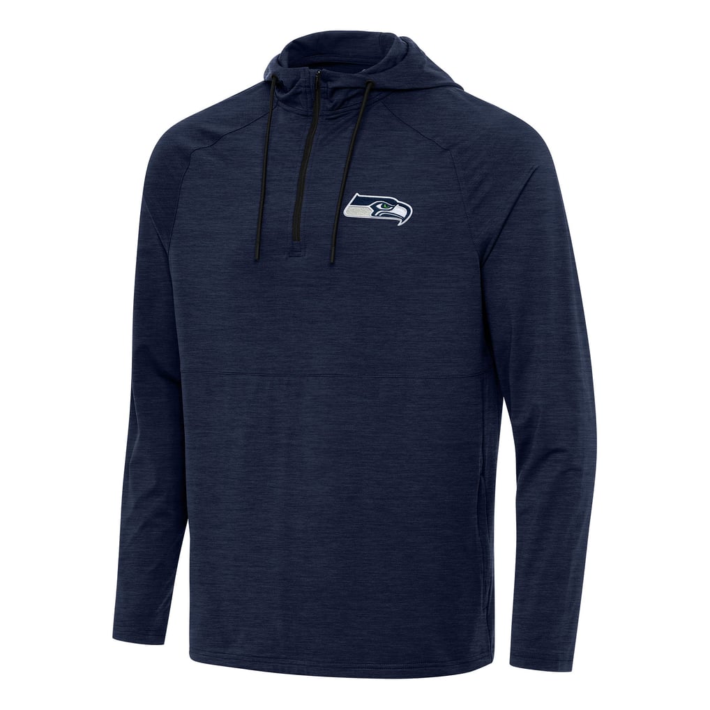  Seattle Seahawks Antigua Spikes Quarter-Zip Pullover Hoodie - Heather Navy