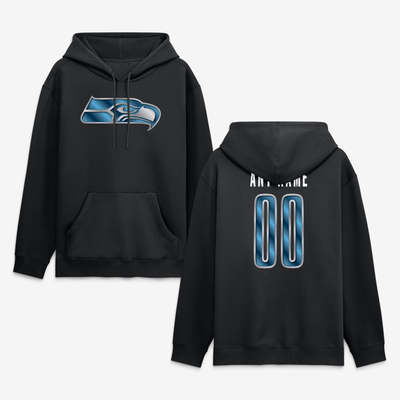 Seattle Seahawks Big & Tall Metallic Mascot Personalized Name & Number Hoodie - Black