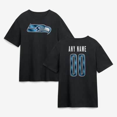 Seattle Seahawks Big & Tall Metallic Mascot Personalized Name & Number T-Shirt - Black