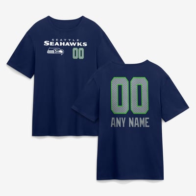 Seattle Seahawks  Touchdown Wordmark Personalized Name & Number T-Shirt - College Navy