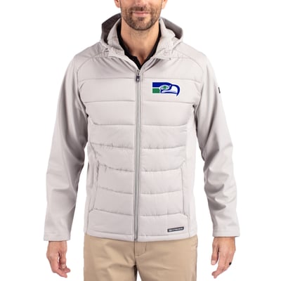 Seattle Seahawks Cutter & Buck Throwback Evoke Hybrid Eco Softshell Recycled Full-Zip Hoodie Jacket - Gray