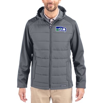 Seattle Seahawks Cutter & Buck Throwback Evoke Hybrid Eco Softshell Recycled Full-Zip Hoodie Jacket - Gray