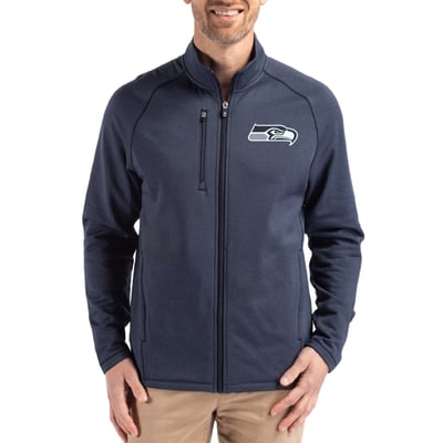 Seattle Seahawks Cutter & Buck Peshastin Eco Fleece Recycled Raglan Tri-Blend Full-Zip Jacket - Heather College Navy