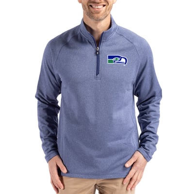 Seattle Seahawks Cutter & Buck Peshastin Eco Fleece Tri-Blend Raglan Recycled Quarter-Zip Jacket -  Heather Royal
