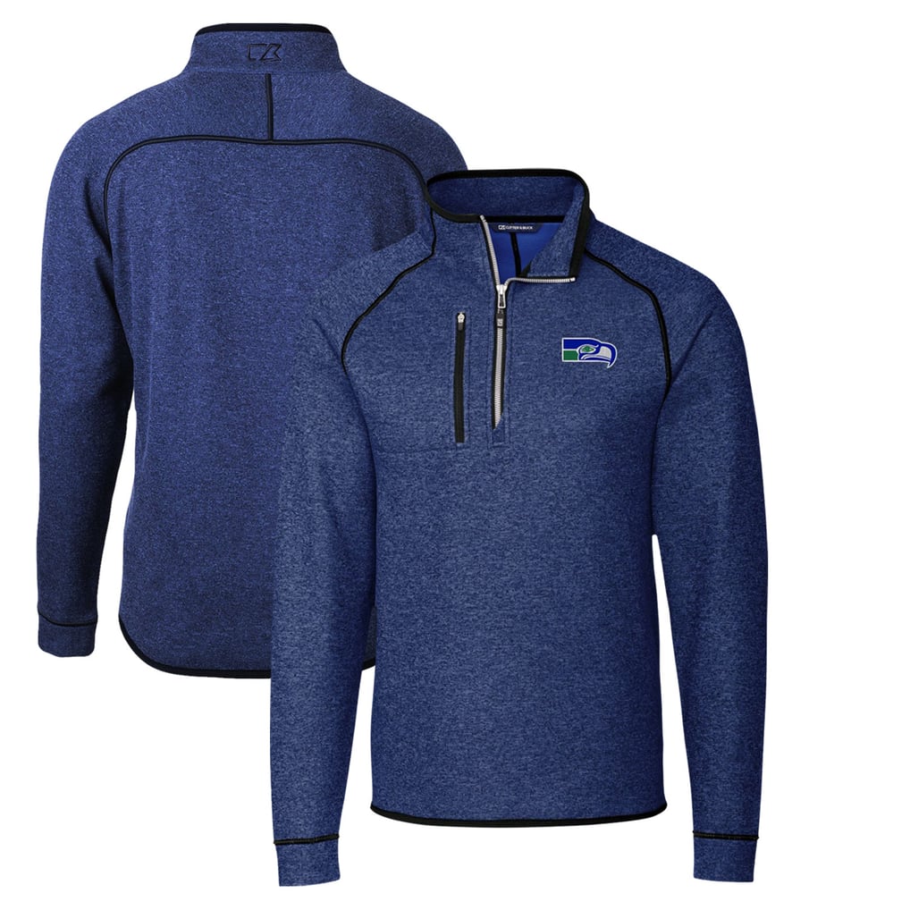 Seattle Seahawks Cutter & Buck Throwback Logo Mainsail Sweater-Knit Half-Zip Pullover Jacket - Heather Royal