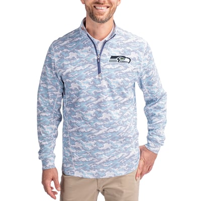 Seattle Seahawks Cutter & Buck   Traverse Camo Print Stretch Quarter-Zip Top - Navy