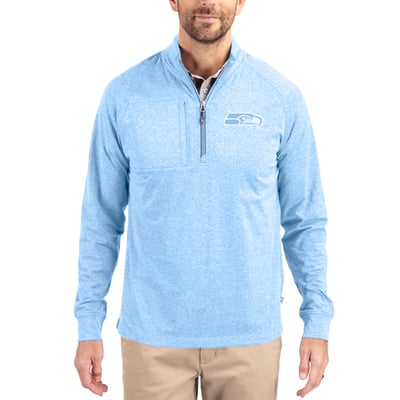  Seattle Seahawks Cutter & Buck Raglan Adapt Eco Knit Heather Quarter-Zip Top - Powder Blue