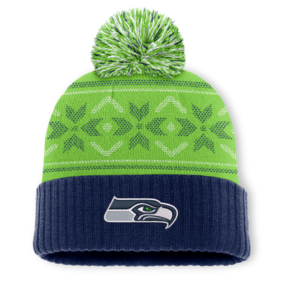 Seattle Seahawks Fanatics Snowday Cuffed Knit Hat with Pom - College Navy/Green