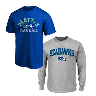  Seattle Seahawks Fanatics Big & Tall T-Shirt and Long Sleeve T-Shirt Combo Pack - Royal/Gray