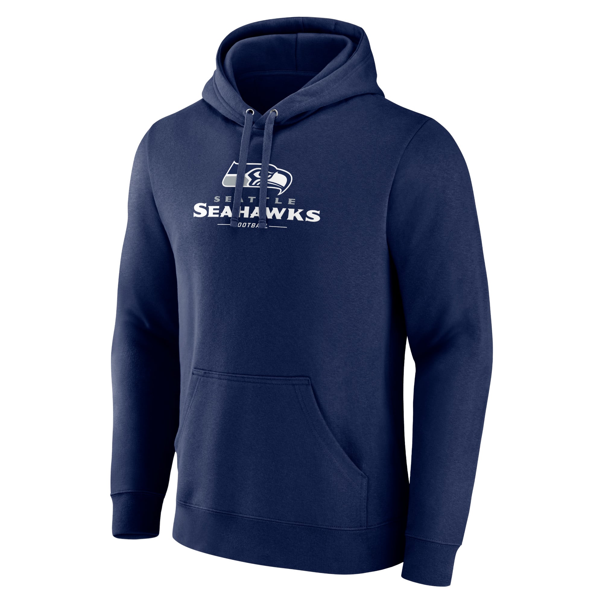 Men's Navy Seattle Seahawks Logo Team Lockup Fitted Pullover Hoodie