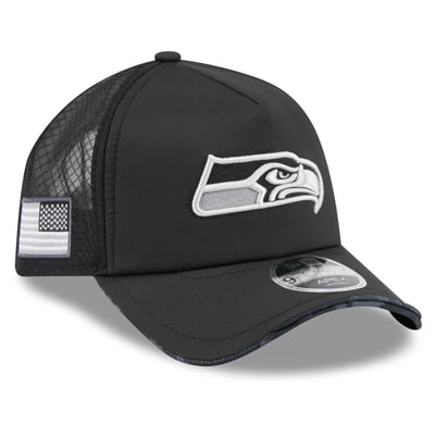 Seattle Seahawks New Era 2026 Salute To Service Apex 9FORTY Adjustable Trucker Hat - Black