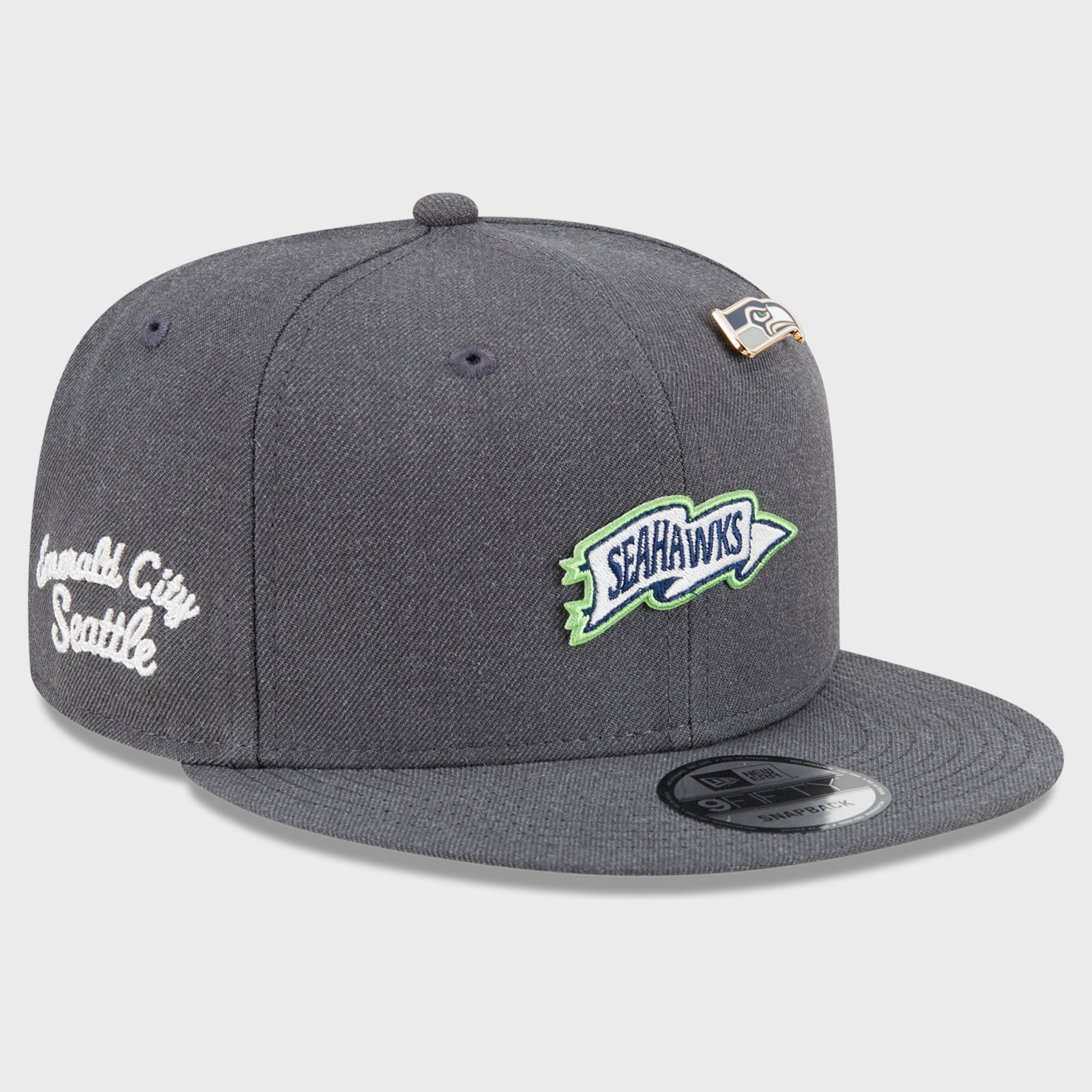 Men's New Era Charcoal Seattle Seahawks Pennant Pin 9FIFTY Snapback Hat