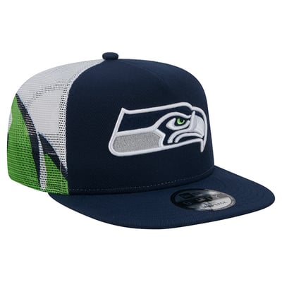 Seattle Seahawks New Era Mesh A-Frame 9FIFTY Snapback Trucker Hat - College Navy/Neon Green