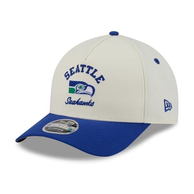Seattle Seahawks New Era Throwback Arch 9FORTY A-Frame M-Crown Adjustable Hat - Cream/Royal