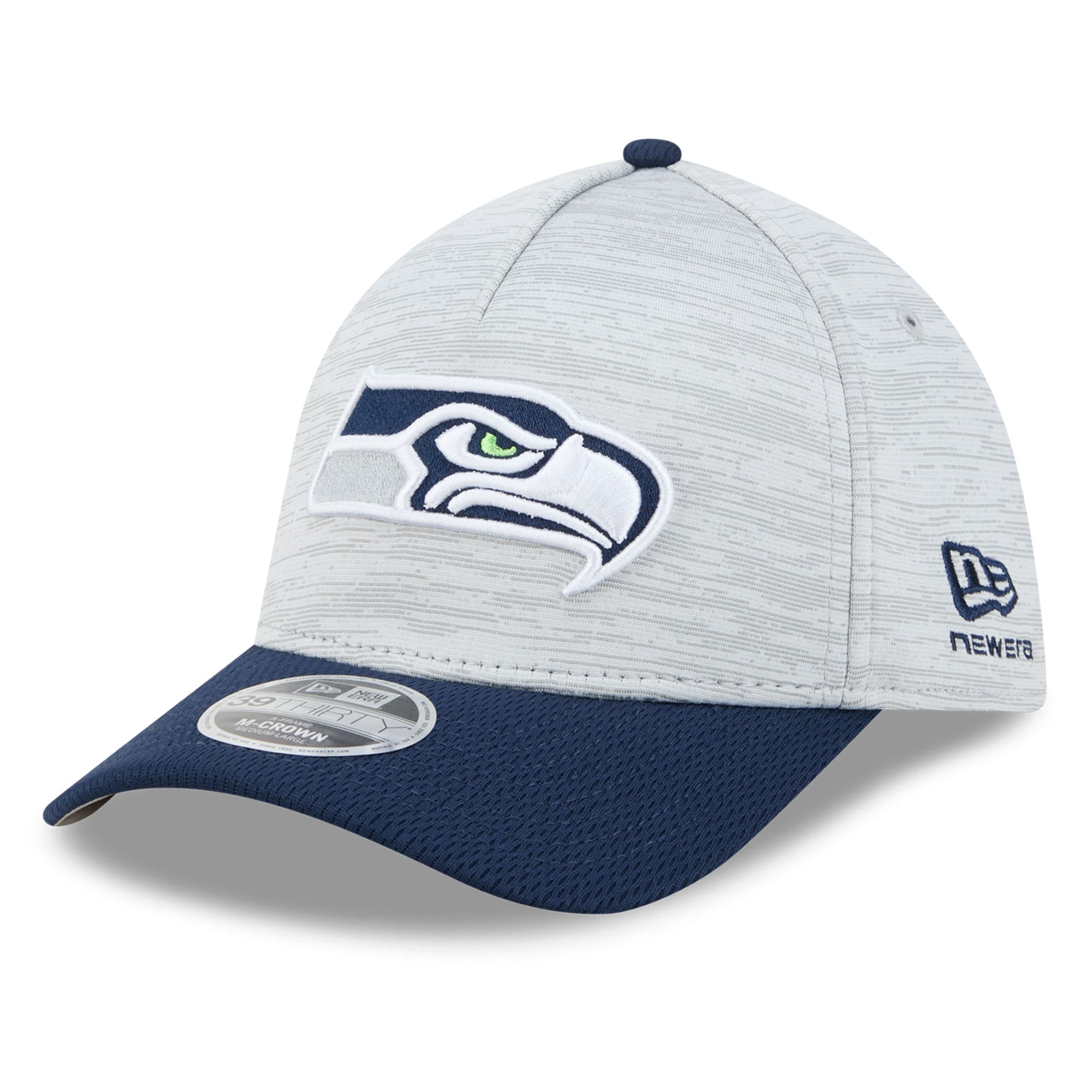 Men's New Era Gray/College Navy Seattle Seahawks Tech 39THIRTY M-Crown ...