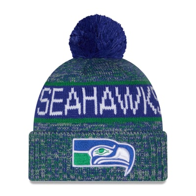 Seattle Seahawks New Era Throwback Marled Cuffed Knit Hat with Pom - Royal