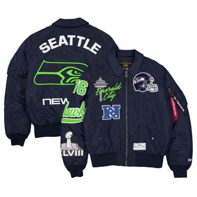 Seattle Seahawks New Era x Alpha Industries MA-1 Full-Zip Bomber Jacket - College Navy
