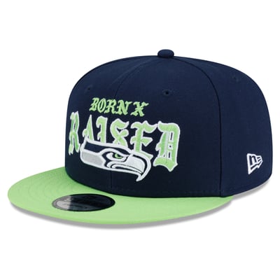 Seattle Seahawks New Era x Born x Raised 9FIFTY Snapback Hat - College Navy/Neon Green