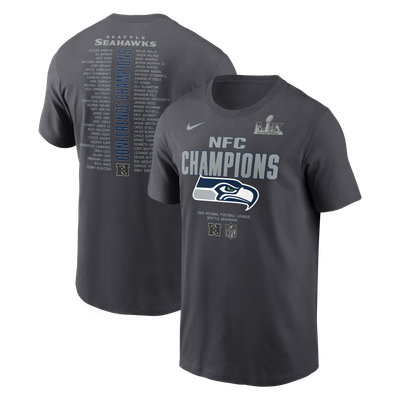 Seattle Seahawks Nike 2025 NFC Champions Roster T-Shirt - Anthracite