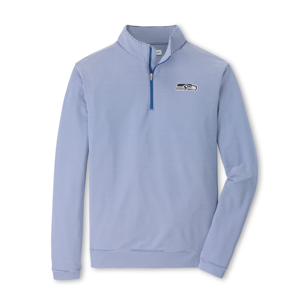 Seattle Seahawks Peter Millar Perth Sugar Stripe Performance Quarter-Zip Pullover - College Navy/White