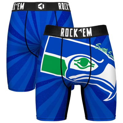  Seattle Seahawks Rock Em Throwback Swirl Boxer Briefs - Navy