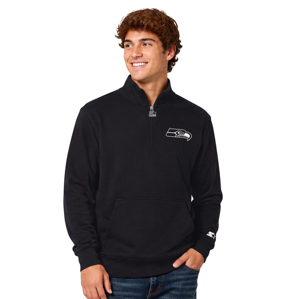  Seattle Seahawks Starter Thursday Night Gridiron Batwing Quarter-Zip Sweatshirt - Black