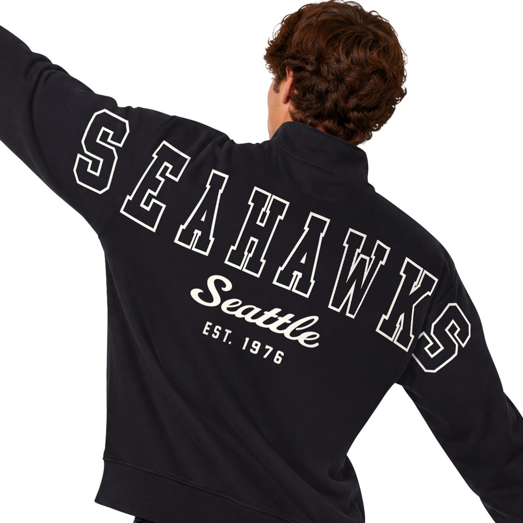  Seattle Seahawks Starter Thursday Night Gridiron Batwing Quarter-Zip Sweatshirt - Black