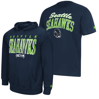Seattle Seahawks Starter Logo T-Shirt & Hoodie Set - College Navy
