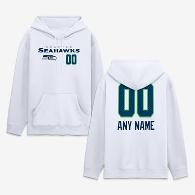 Seattle Seahawks  Touchdown Wordmark Personalized Name & Number Hoodie - White