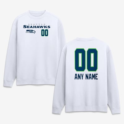 Seattle Seahawks  Touchdown Wordmark Personalized Name & Number Sweatshirt - White