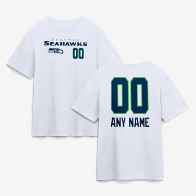 Seattle Seahawks  Touchdown Wordmark Personalized Name & Number T-Shirt - White