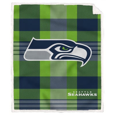 Seattle Seahawks Pegasus Bold Plaid Steel 50" x 60" Ultra Cozy Sherpa Blanket