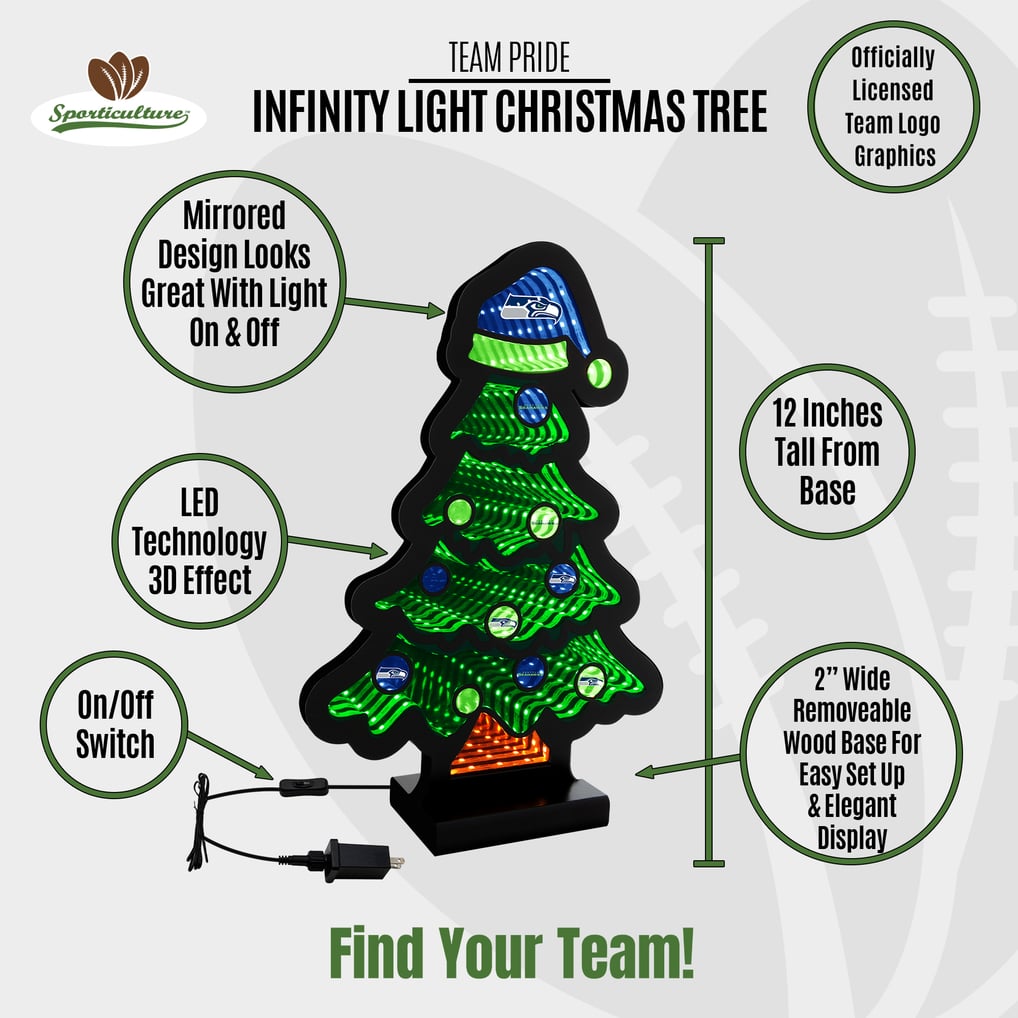 Seattle Seahawks 12" Christmas Tree LED Infinity Light