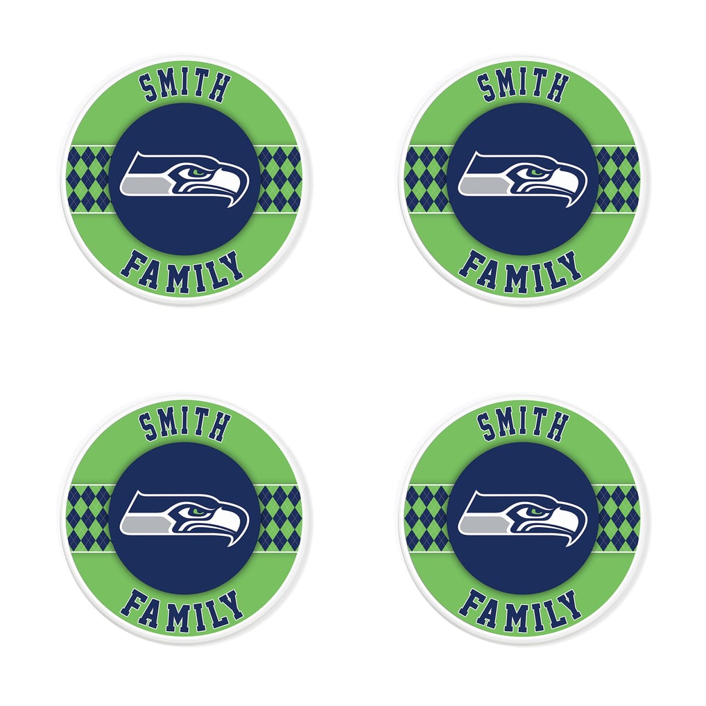 Seattle Seahawks 4" Personalized Circular Coasters 4-Pack Set