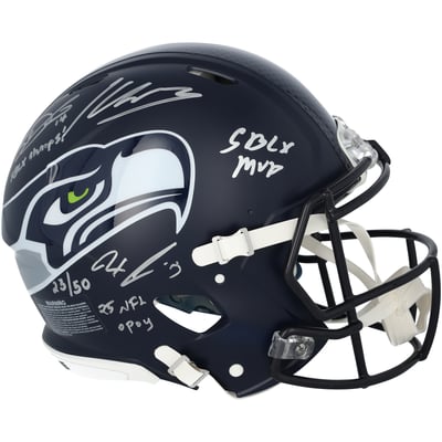 Seattle Seahawks Autographed Fanatics Authentic Riddell Super Bowl LX Champions Speed Authentic Helmet with 6 Signatures and Multiple Inscriptions - Limited Edition of 50