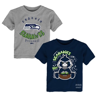  Seattle Seahawks Mitchell & Ness Toddler Two-Pack Sketched Up T-Shirt Set  - College Navy/Heather Gray