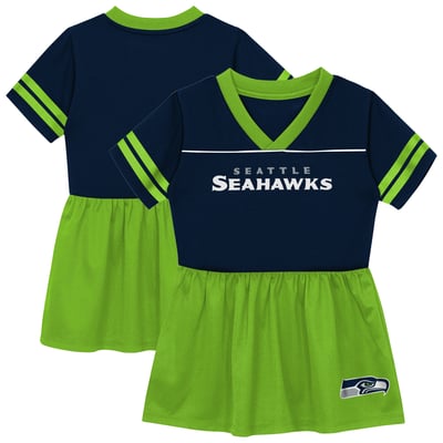  Seattle Seahawks Outerstuff Toddler Stadium Lights V-Neck Fashion Football Jersey Dress - College Navy