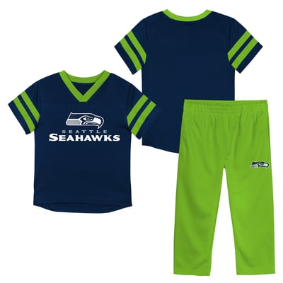 Seattle Seahawks Outerstuff Toddler Red Zone Jersey Top & Pants Set - College Navy/Neon Green