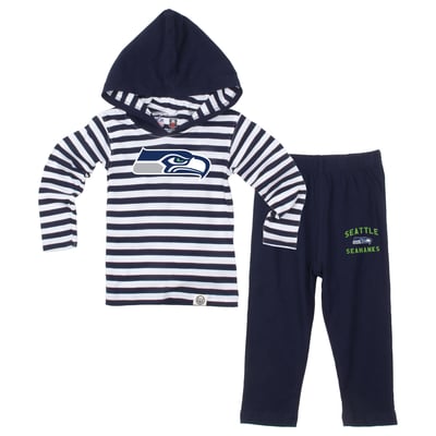  Seattle Seahawks Wes & Willy Toddler Stripe Hooded Long Sleeve Top and Pant Set - College Navy
