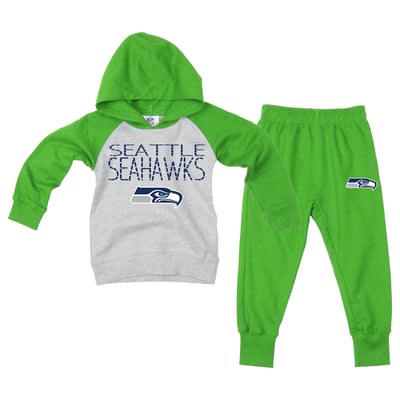 Seattle Seahawks Wes & Willy Toddler Raglan Hoodie & Sweatpants Set - Gray/Neon Green