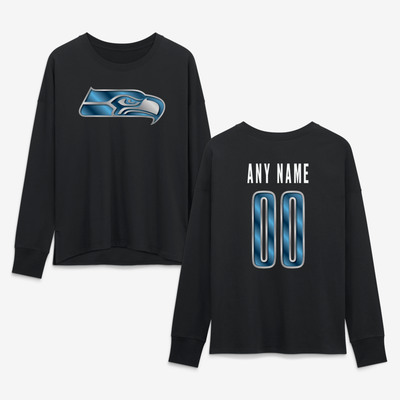 Seattle Seahawks Women's Forged Mascot Personalized Name & Number Long Sleeve T-Shirt - Black