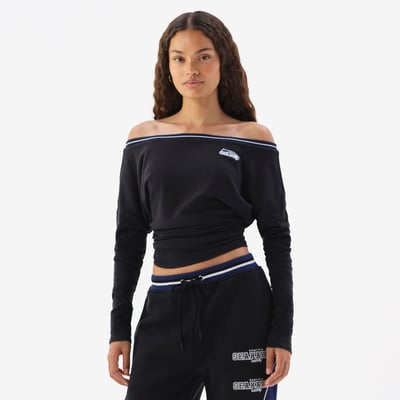  Seattle Seahawks Off Season x NFL Women's Off The Shoulder Long Sleeve Top - Black