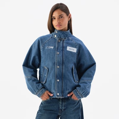 Seattle Seahawks Off Season Women's Oversized Denim Jacket - Blue