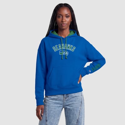  Seattle Seahawks Women's Champion Contrast Liner Hoodie - Royal/Neon Green