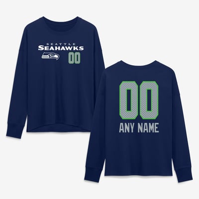 Seattle Seahawks Women's Touchdown Wordmark Personalized Name & Number Long Sleeve T-Shirt - College Navy